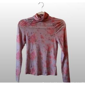 NWOT Intimately by Free People Rose Pink Floral Sheer Turtleneck Top